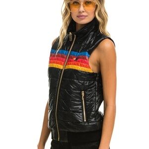 AVIATOR NATION WOMEN'S 5 STRIPE VEST GLOSSY BLACK SZ M